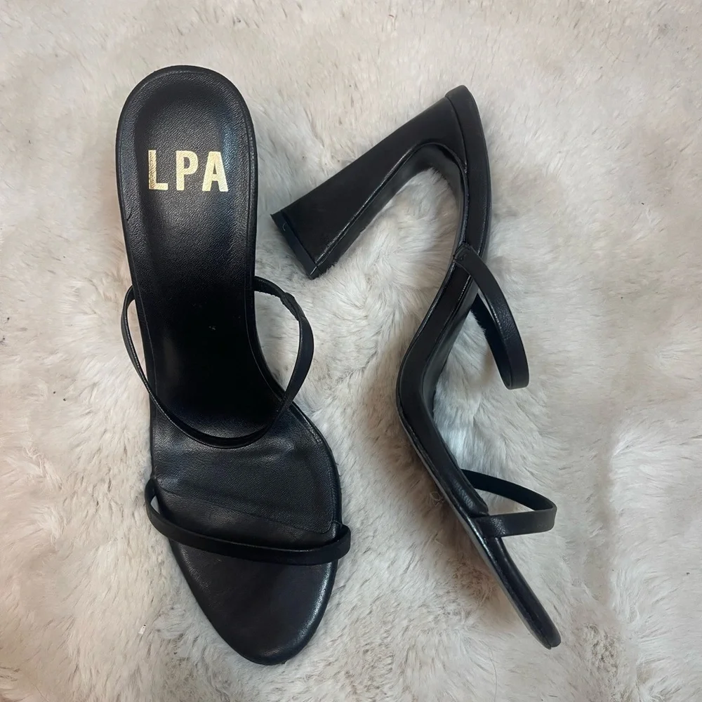 LPA Black Leather Strappy Caprice High Heel Sandals
